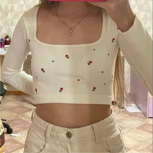 Zara Floral Embroidered Cream Crop Top